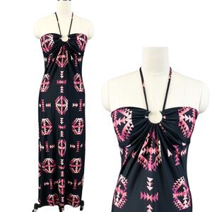 HeartSoul Maxi‎ Dress Womens Medium Aztec Halter Southwest Western Festival Boho